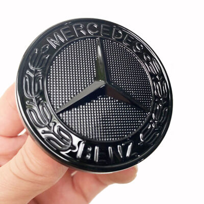 57mm Glossy Black Flat Hood Ornament Badge Emblem For Mercedes Benz C-class W205