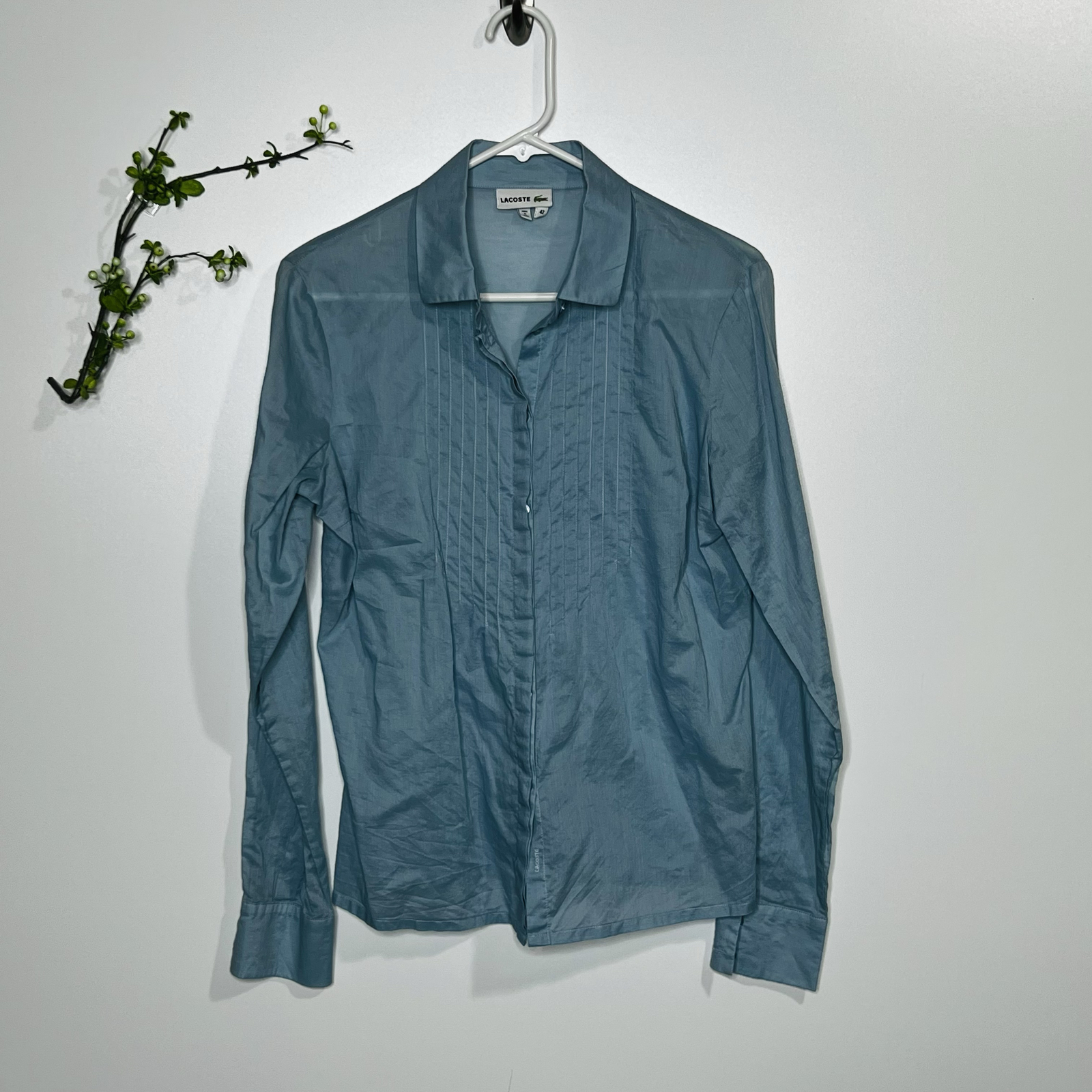 Lacoste Light Blue Button Down Front Gathered Lon… - image 1