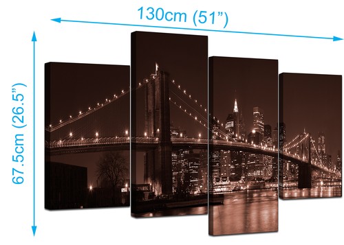 Large Brown New York Canvas Wall Art Pictures Manhattan Brooklyn 4122 - Picture 5 of 9