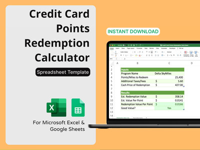Credit Card Points Redemption Calculator - Travel Hacking Spreadsheet - Optimize