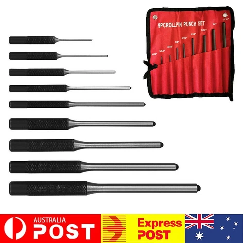 9X Roll Pin Punch Set Bolt Catch Gun Building Removing Repair Tool Canvas Pouch