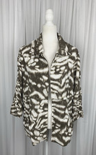 Chicos Zenergy 2 Size L Ivory Taupe Animal Print Full Zip Lightweight Jacket