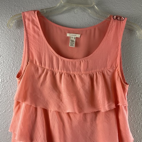 J. Crew 100% Silk Ruffled Multi Tiers Tank Top Tangerine Lined Side Zip Size 0 - Picture 2 of 13