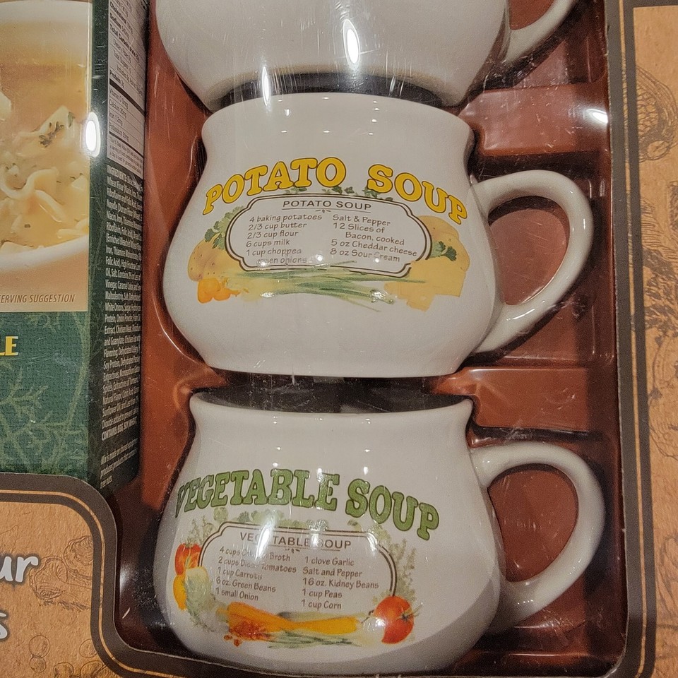 Caraway Naturals Soup Gift Set With 4 Recipe Soup Mugs / Bowls Past Use By Date eBay