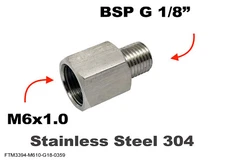 M6x1.0 Female to BSP G 1/8" Male Stainless Sensor Adaptor Fittings Conversion