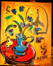 FLOWERS IN PARIS  Original Oil Painting canvas IMPRESSIONIST   KAZAV G7P6WE