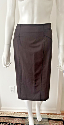 Basler Brown Tropical Wool Straight Skirt with Whip Stitch Accents Size 40 US 10