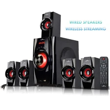 beFree 5.1 Ch Surround Sound Speaker System w Warranty Remote Bluetooth USB SD