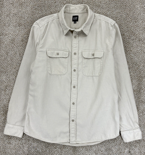 Gap Chamois Flannel Button Up Shirt Mens Size Medium Beige Moonstone 100% Cotton - Picture 13 of 13