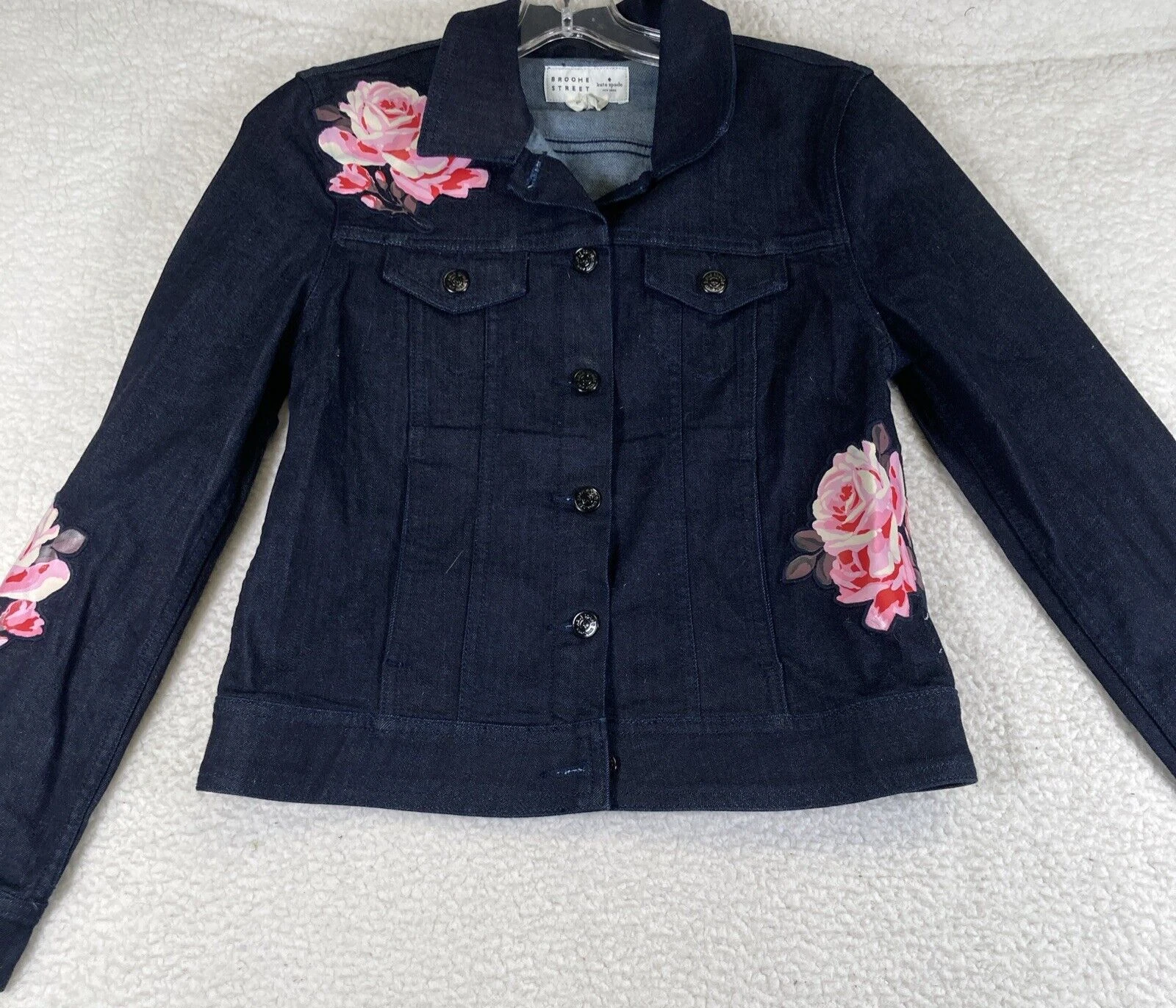 Kate Spade Broome Street Giacca Donna Blu Denim Accento Floreale Taglia S