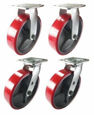 A Set of 4 Casters Polyurethane on Cast Iron 4'' 5'' 6'' 8'' 