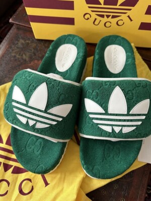 Authentic Gucci x Adidas Green GG Monogram Slides Sandals 6UK 7US
