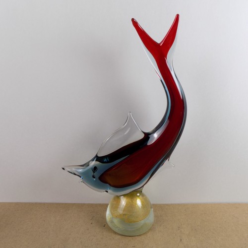 Murano Glas 14,75" Marlin Fisch Skulptur Figur Kunstglas Italien rot blau gold - Bild 8 von 11