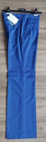 Paul Smith Women's New Blue Check Relaxed Fit Wool Trousers- Size 12 - Picture 4 of 12