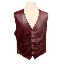 VTG Samber Leather New York Oxblood Burgundy Leather Vest Mens 46 Biker