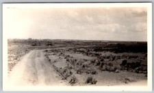 Vtg B&W Snapshot Dirt Road Rural Countryside Field Landscape Distant Town 1930s