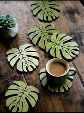 Natural Wood Leaf Shape Coasters 6 Piece Set Non-slip Heat Insulation