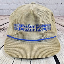 VTG Master Lock Dexter Lock Corduroy Hat 1980 Snapback Rope Cap Tan Made in USA