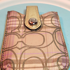 Coach Signature Plaid Canvas/Leather ID Document Holder Beige Purple Gold