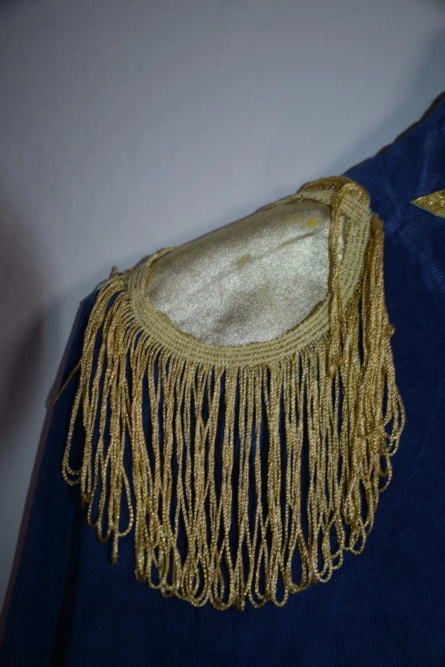 蓝色灯芯绒马戏团戒指领袖夹克金色条纹星星 M-L 527 — 第 4/4 张图片