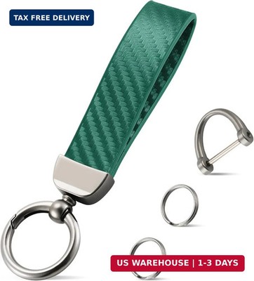 JUSTTOP Leather Keychain, Carbon Fiber Car Key Chain with Anti-Lost D-Ring and 2