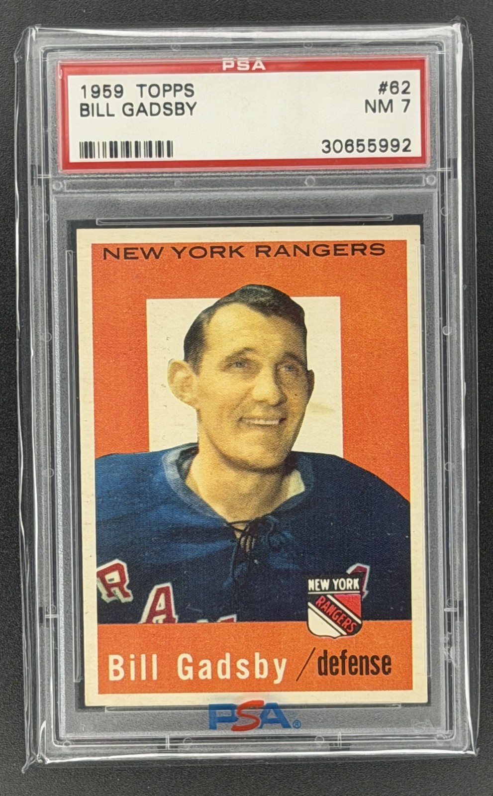 Bill Gadsby #62 Hockey Cards 1959 Topps trading card — raw and PSA graded price guide