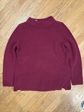 NWT Talbots Large Petite Knit Cotton Sweater Dark Pink Long Sleeve Crew Neck