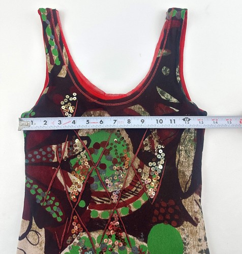 Maxi abito vintage FUZZI maglia senza maniche multi stampa paillettes medio multicolore - Foto 5 di 13