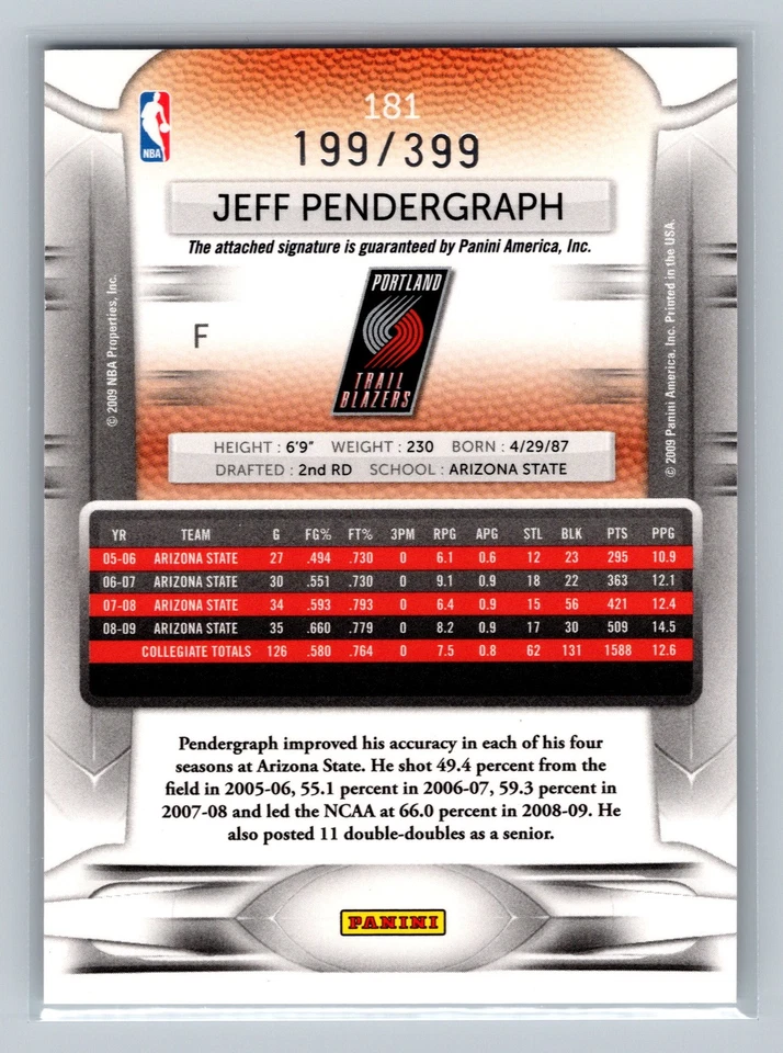 Jeff Pendergraph 2009 Panini Prestige Auto /399 - Image 2 of 2