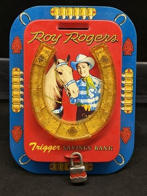Vintage Roy Rogers Trigger Savings Bank w/Lock (No Key) 6''X8''