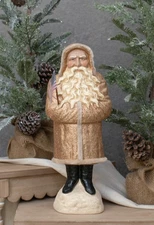 Ragon House Lg Belsnickle Santa Figurine Holding USA Flag Gold Glittery Coat NEW