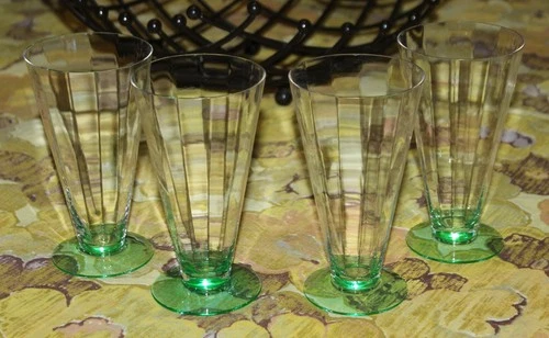 Vintage DEPRESSION OPTIC GLASS Parfait Glasses URANIUM GLASS BASES Lot AP