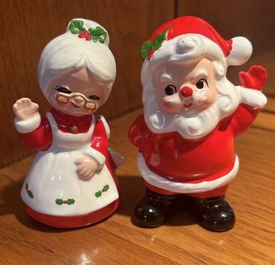 VTG 1960s Santa & Mrs. Clause Ceramic Figurines  Inarco Made In Japan Pristine 