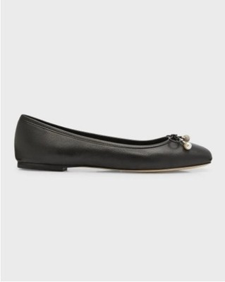 M. GEMA Danza Crystal Designer Women's 38  Black Italian Leather Ballet Flats 