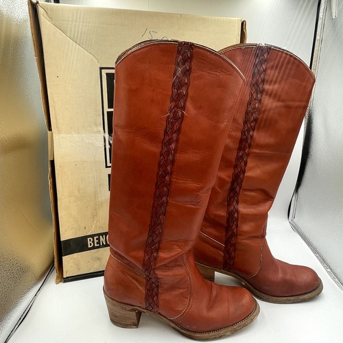 Vintage FRYE Braided Campus Boots 7,5 Tall With Box Brown Red  - Bild 1 von 8