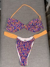 BRIGHT Geometric Colorful Bikini Set M Top XL Bottom Halter Bandeau Two Piece