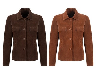 Damen Echt Wildleder Lederjacke Klassischer Stil Knopfleiste Slim Fit Jacke