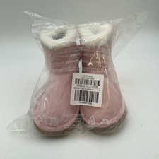 Snow Boots Girls Size 9 Pink Faux Fur Cozy Bow Glitter Trim Lined Pull On Winter