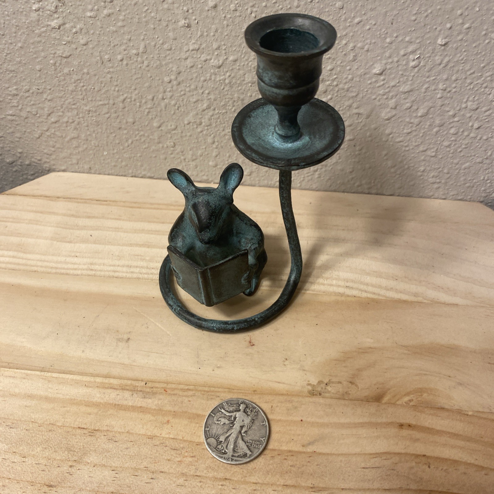 Vtg San Pacific San Francisco Bronze Reading Mouse Candle Ho