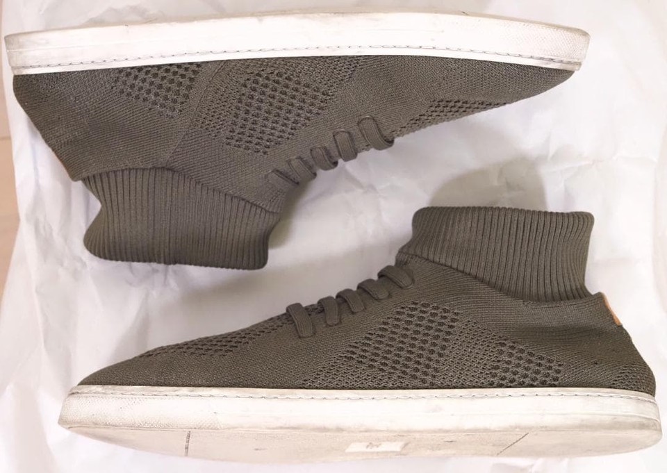 Auth FENDI Men's Sock Sneakers High Top Size 7 Khaki Logo Leather Knit ...