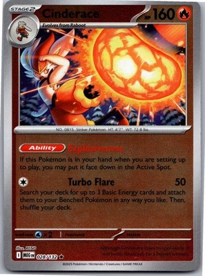 Cinderace 028/132 Rare Mega Evolution Pokemon Reverse Holo Near Mint