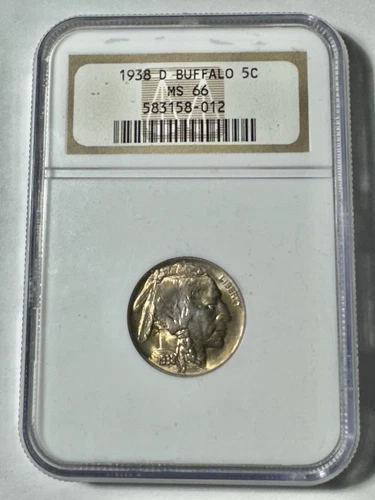Original 1938 Denver D Mint NGC MS 66   5 Cent Nickel Coin