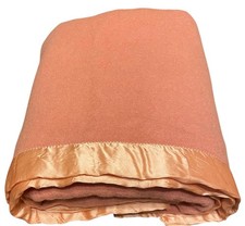 Vtg St Mary's Wool Blanket Satin Trim 1950's 74  X 76  Dusty Pink Twin Bed Size