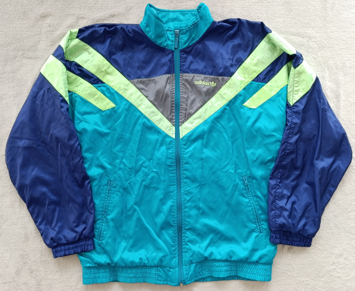 Adidas vintage 90s Green Color Block Nylon Track Tracksuit Jacket