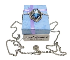 Sweet Romance marquis shape Large Blue crystal Silver tone Necklace (N514)