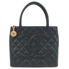 CHANEL Medallion Tote Bag Caviarskin Black Gold HDW A01804 Authentic