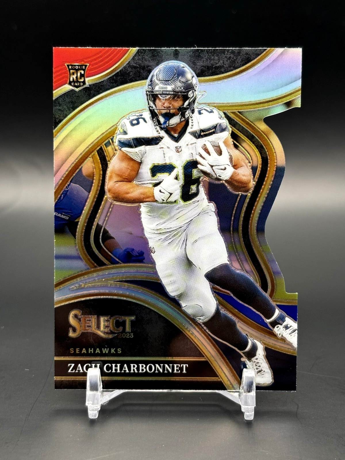 2023 Panini Select Zach Charbonnet Black & Red Die-Cut RC Rookie #202 Seahawks
