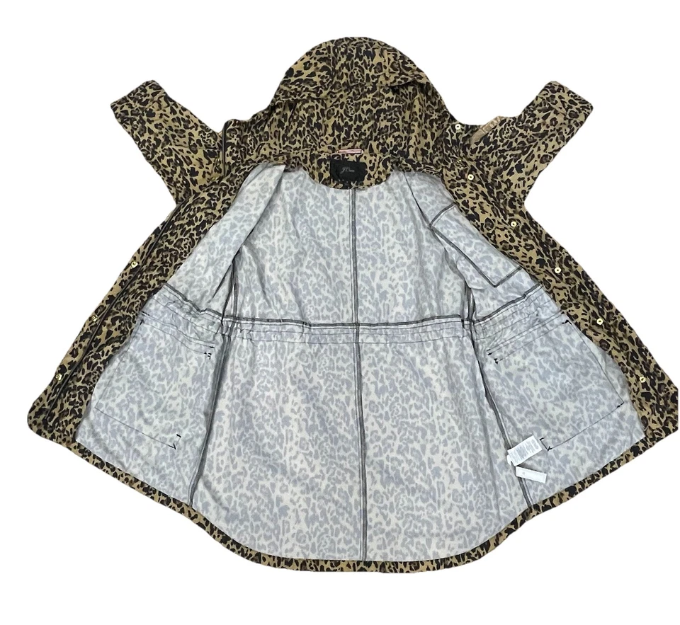 Chaqueta Abrigo de Lluvia J.Crew Para Mujer Talla Pequeña Perfecta Con Capucha Leopardo Estampado Animal Foto 4 de 4