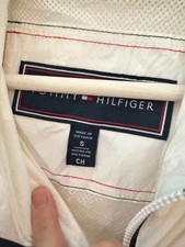 Tommy Hilfiger White Lightweight Hooded Jacket Women’s S Logo Tape Zip Coat