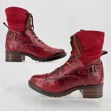 TAOS Crave Lace Up Ankle Boots Red Suede Leather Buckle Side Zip US 8-8.5 EU 39